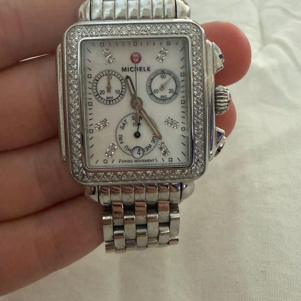 Michele Silver Diamond Watch